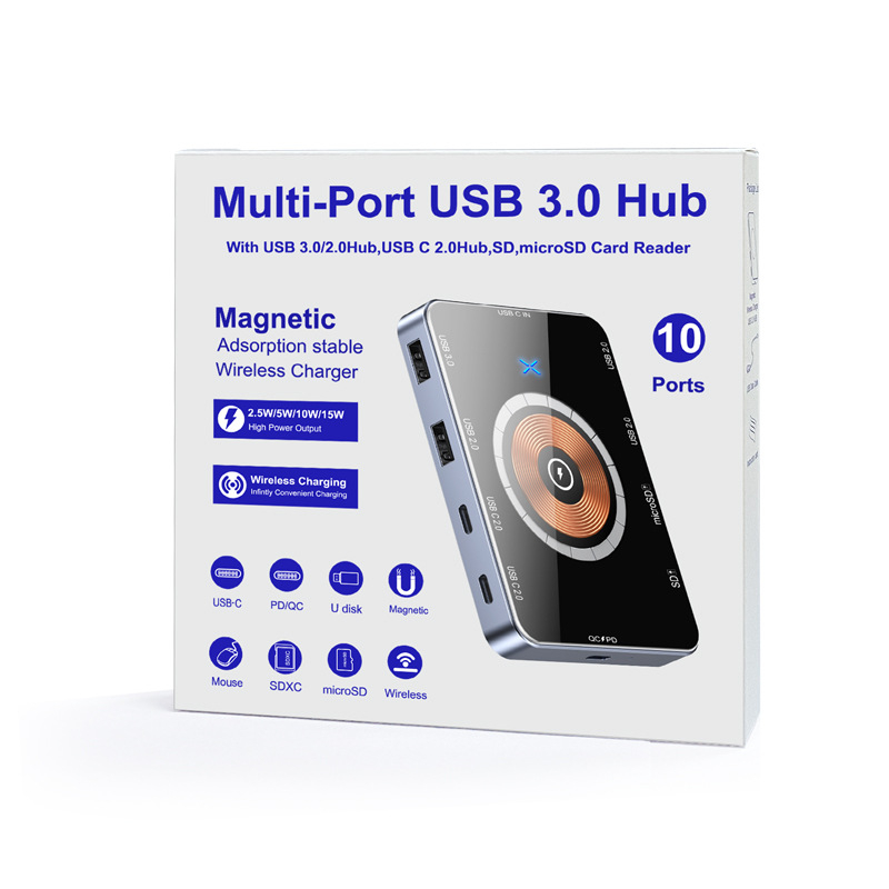 USB 3.0 hubo plėtimo stovas – Type-C jungtis, 5 Gbps, 60 cm kabelis, modelis YC7209, išorinis maitinimas
