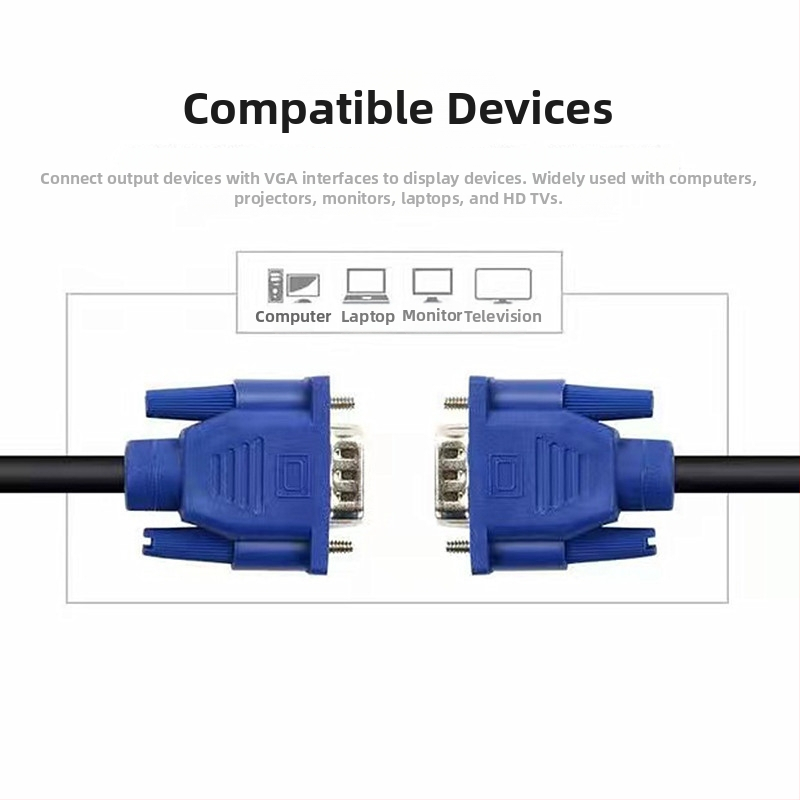 VGA кабел, 15-пинов конектор, дължина 1,5 м, медно-покрит стоманен проводник
