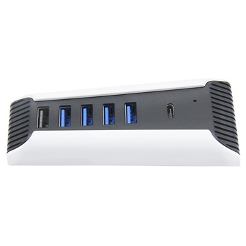 PS5 USB hub plėtinys su 4 USB 2.0 prievitais, 1 USB 3.0 prievitu ir 1 USB-C prievitu; be išorinio maitinimo; svoris 52,3 g