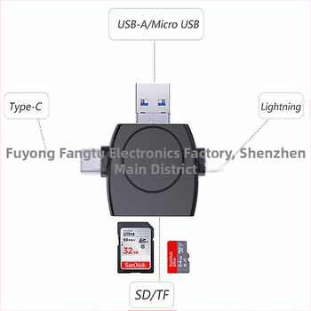 FD-W57 Apvalus kortelių skaitytuvas su OTG, USB-C ir USB Micro, SD/TF