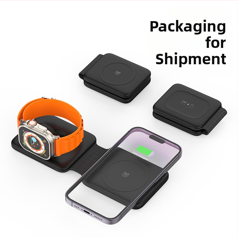 MagSafe 2-in-1 sulankstomas belaidis greito įkroviklis Apple ir Huawei laikrodžiams; Qi sertifikuotas, 15W maksimali galia, magnetinė įkrova, QC3.0