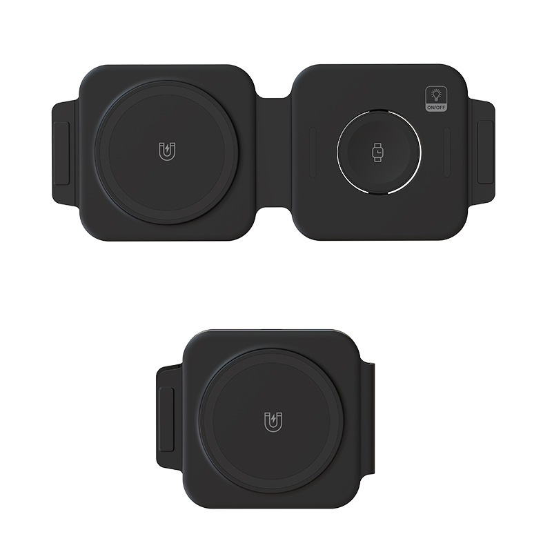 MagSafe 2-in-1 sulankstomas belaidis greito įkroviklis Apple ir Huawei laikrodžiams; Qi sertifikuotas, 15W maksimali galia, magnetinė įkrova, QC3.0