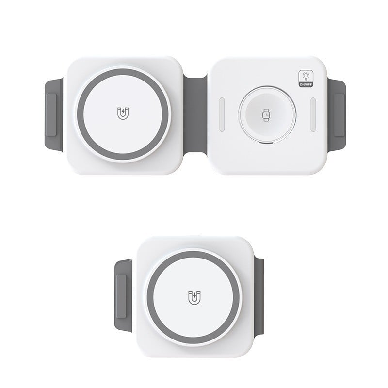 MagSafe 2-in-1 sulankstomas belaidis greito įkroviklis Apple ir Huawei laikrodžiams; Qi sertifikuotas, 15W maksimali galia, magnetinė įkrova, QC3.0