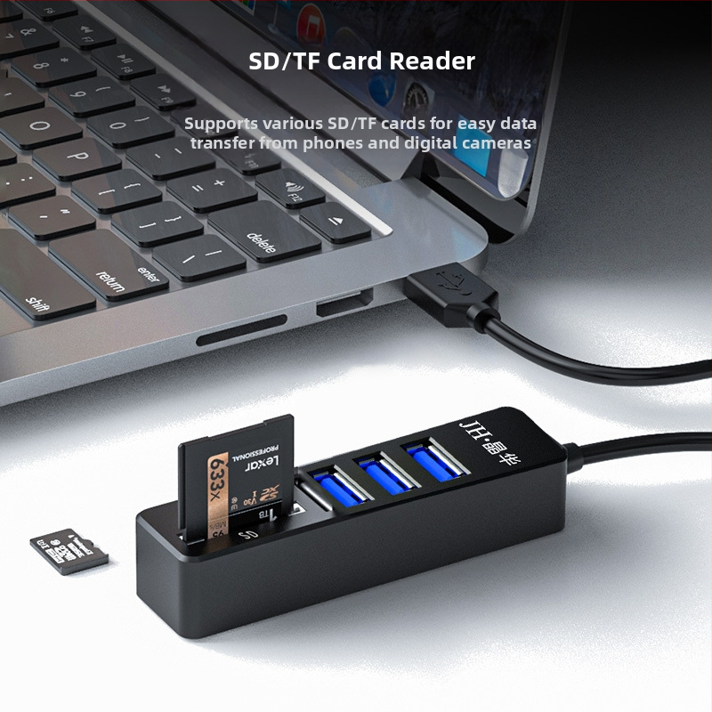 USB 5-в-1 четец за карти и HUB за лаптоп, SD/TF поддръжка, USB 2.0, външен монтаж, модел Z303