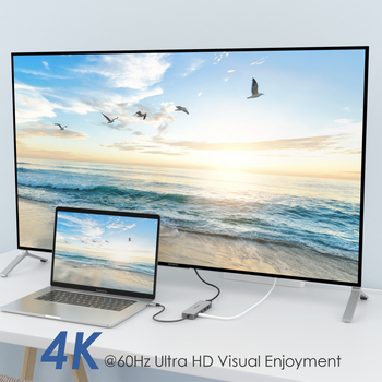 4-prievodų USB-C hub`as su 4K@60Hz vaizdu, 85W įkrovimas, USB 3.1 10Gbps — modelis UHP3415