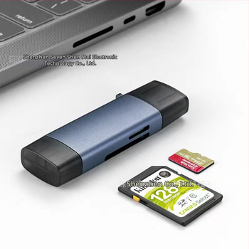 Penki iš vieno OTG skaitytuvas kortelėms, aliuminio lydinys, SD/TF palaikymas, USB 2.0 Type-C/Mikro, 15 g