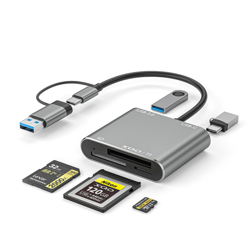 Mega-meaning ZY-01 USB 3.0 daugiafunkcinis kortelių skaitytuvas SD/TF, aliuminio/ABS korpusas