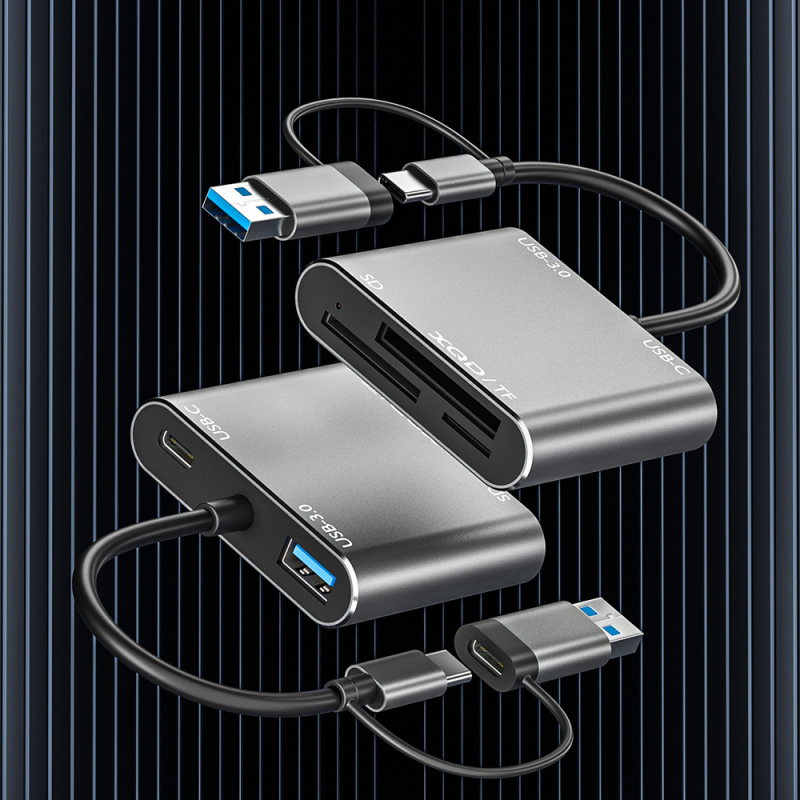 Mega-meaning ZY-01 USB 3.0 daugiafunkcinis kortelių skaitytuvas SD/TF, aliuminio/ABS korpusas