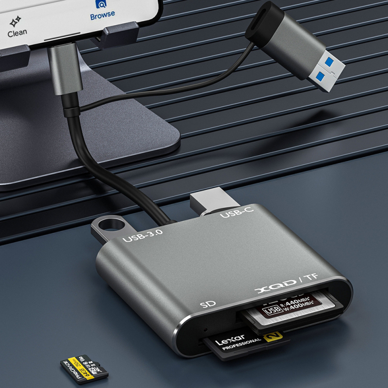 Mega-meaning ZY-01 USB 3.0 daugiafunkcinis kortelių skaitytuvas SD/TF, aliuminio/ABS korpusas