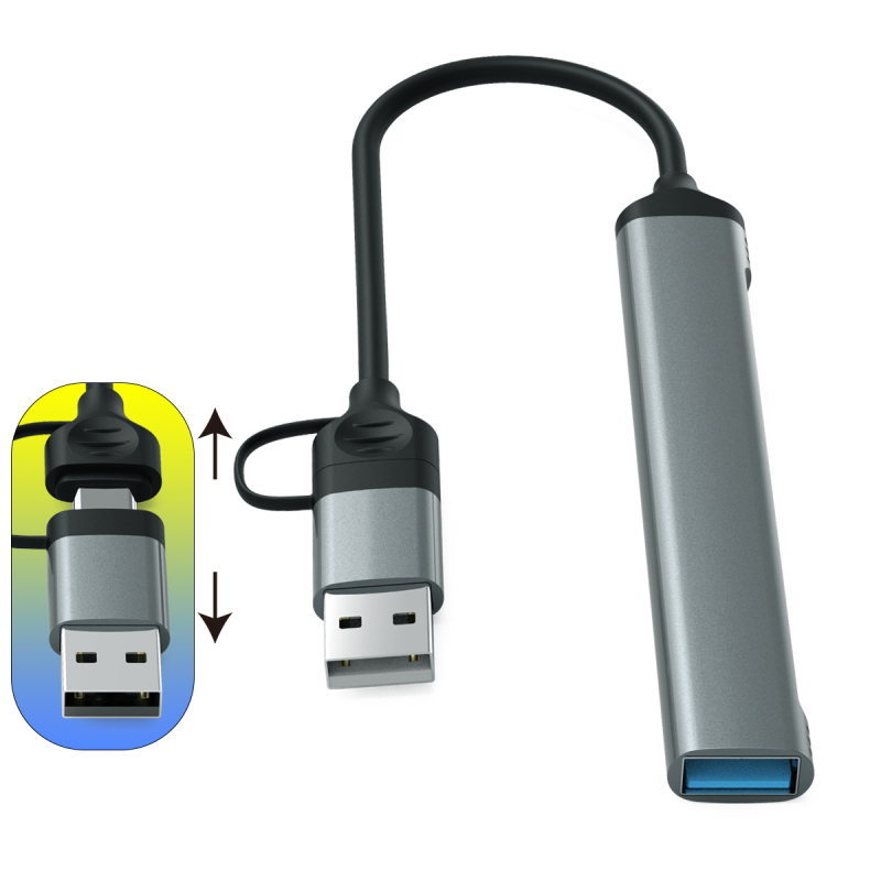 USB-C 4-prievadų hub USB 3.0, iki 5 Gbps, be išorinio maitinimo