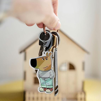 Akriliniai raktų pakabukai su memu `Just a Chill Guy`, šiuolaikinio meno dizainas, pusiau rankinis ir pusiau mechaninis gaminimas