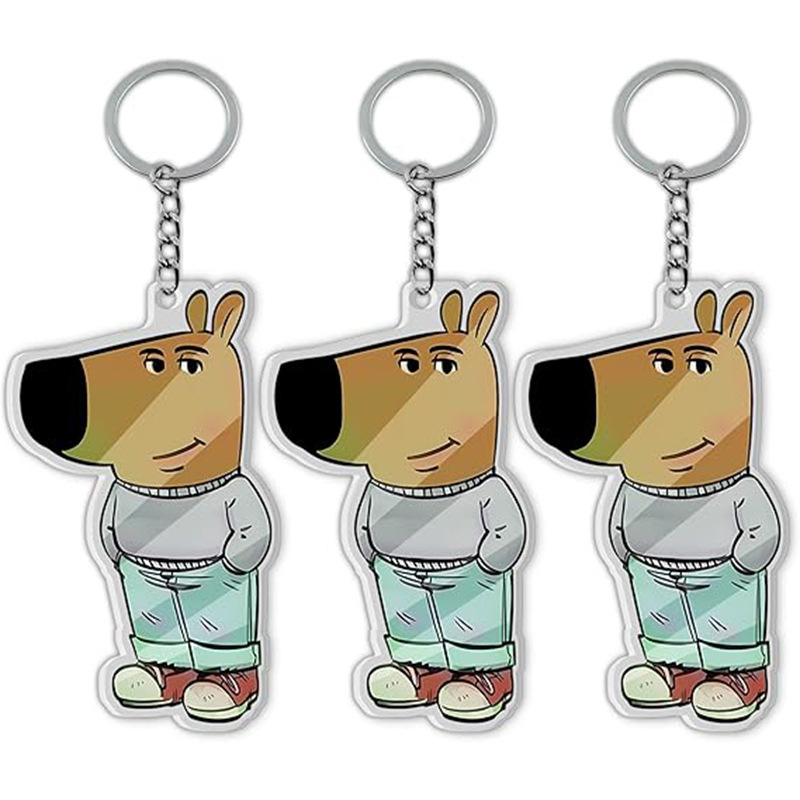 Akriliniai raktų pakabukai su memu `Just a Chill Guy`, šiuolaikinio meno dizainas, pusiau rankinis ir pusiau mechaninis gaminimas