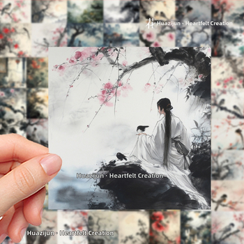 Σετ αυτοκόλλητων 62 τεμάχια: τοπία και φιγούρες σε στιλ μελάνης, αντίκα εικονογράφηση, PVC υλικό, αυτοκόλλητα με εκτύπωση, λογότυπο εκτυπωμένο, μάρκα Su Ye