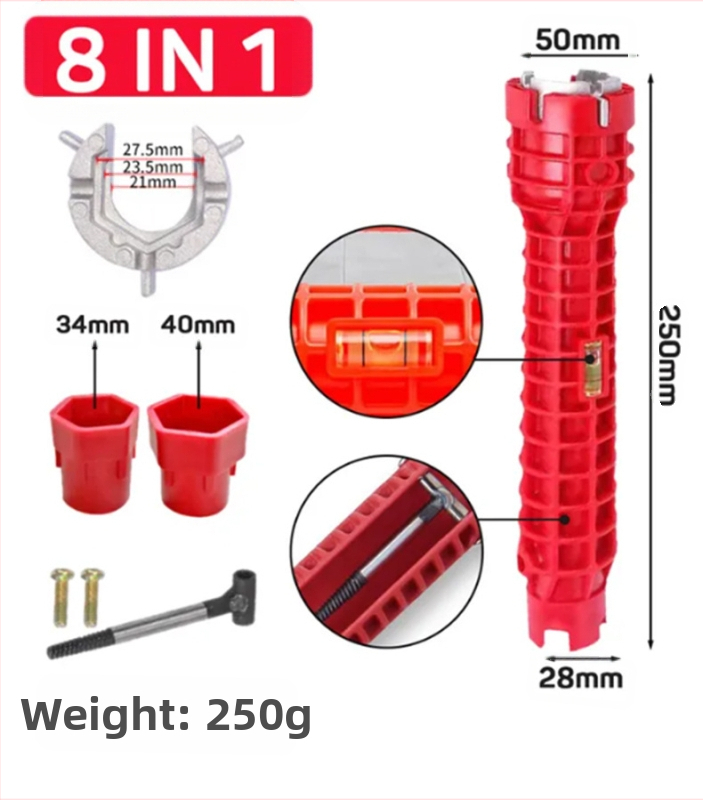 8-u-1 višenamjenski alat za drez i vodovodne cijevi, alat za montažu u kupaonici, izrađen od bakrene legure