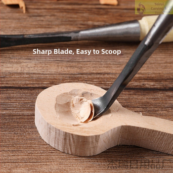 Medienos drožybos peilis – rankinis įrankis drožybai, šaukštinio pavidalo duobėms, šaknų drožimas, apvalus ašmenys