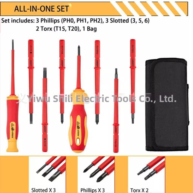 Σετ κατσαβιδιών με 10 εναλλάξιμες λεπίδες, VDE μονωμένες, μαγνητικό, με θήκη, από χρωμιοβάνδιο χάλυβα