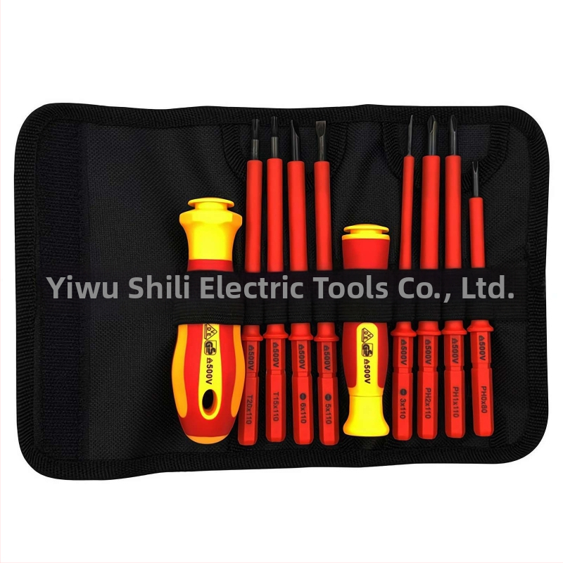 Комплект отвертки с 10 сменяеми върха, VDE изолирани, магнитни, със корпус, от хром-ванадиева стомана