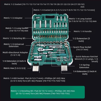 Σετ 94 τεμάχια εργαλείων αυτοκινήτου: καστάνιες και κλειδιά, χρωμιοβανάδιο ατσάλι, μετρικό, 6.4 kg