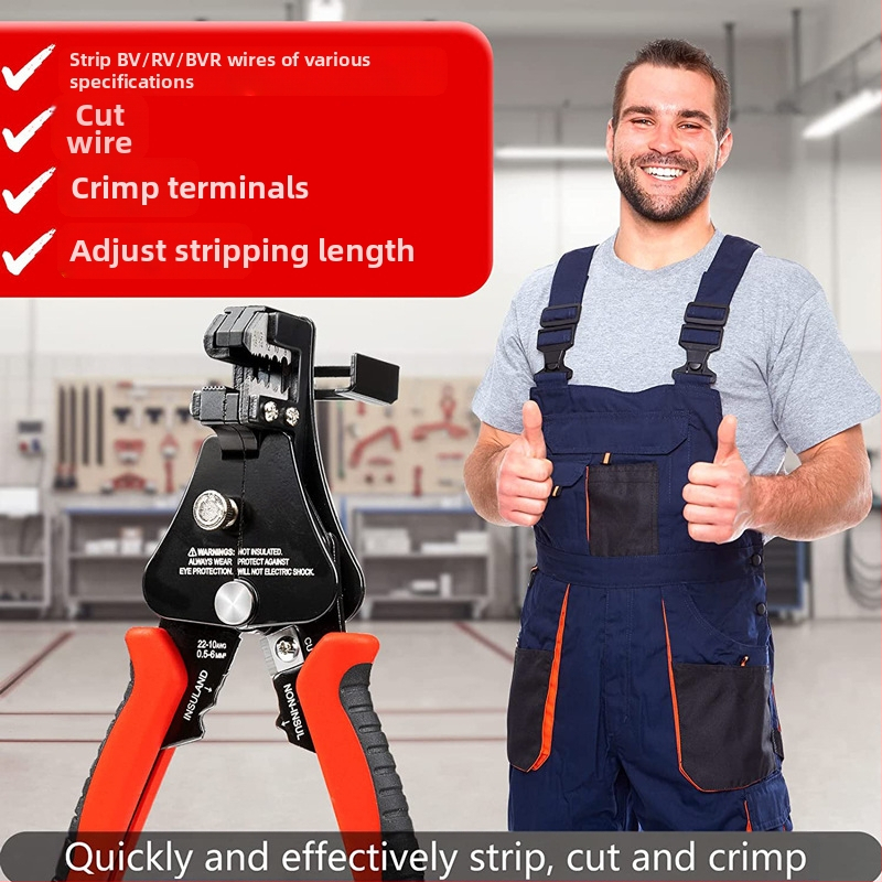 Многофункционални автоматични клещи за обелване на проводници за оптични кабели — зъбести челюсти, обхват 1.0–3.2 мм, тегло 0.36 кг