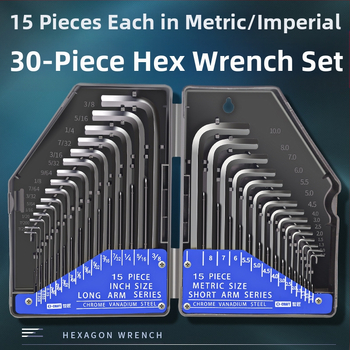 World Craftsman set šesterostrukih Allen ključeva od krom-vanadije čelika, crnooksidni premaz, produženi, 30 kom, metrički i inčni