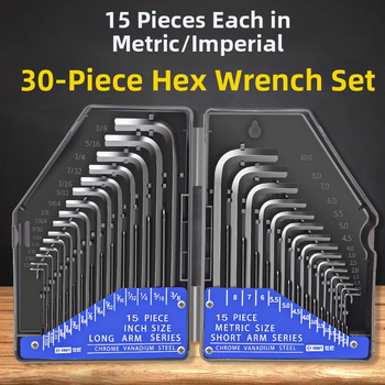 World Craftsman set šesterostrukih Allen ključeva od krom-vanadije čelika, crnooksidni premaz, produženi, 30 kom, metrički i inčni