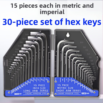 World Craftsman set šesterostrukih Allen ključeva od krom-vanadije čelika, crnooksidni premaz, produženi, 30 kom, metrički i inčni