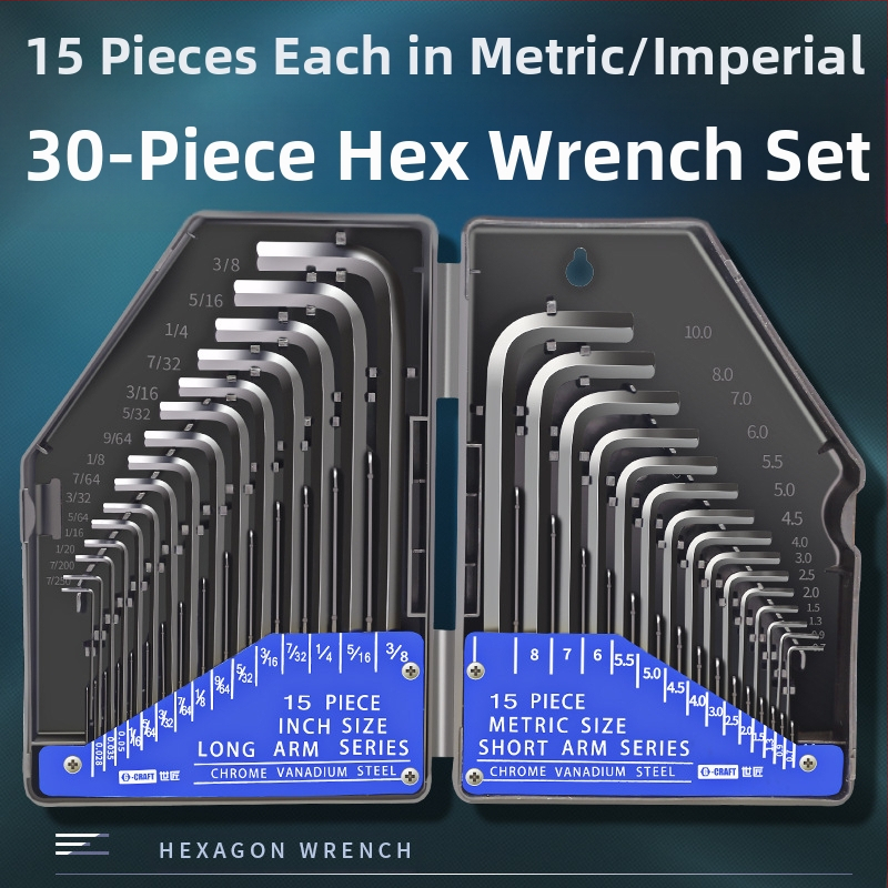 World Craftsman set šesterostrukih Allen ključeva od krom-vanadije čelika, crnooksidni premaz, produženi, 30 kom, metrički i inčni