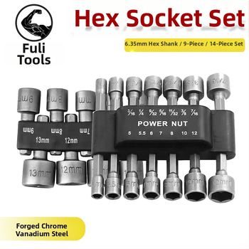 Set šestougaonih glava za bušilicu i odvijač, krom-vanadij čelik, premazana površina, tip: ključ s glavom