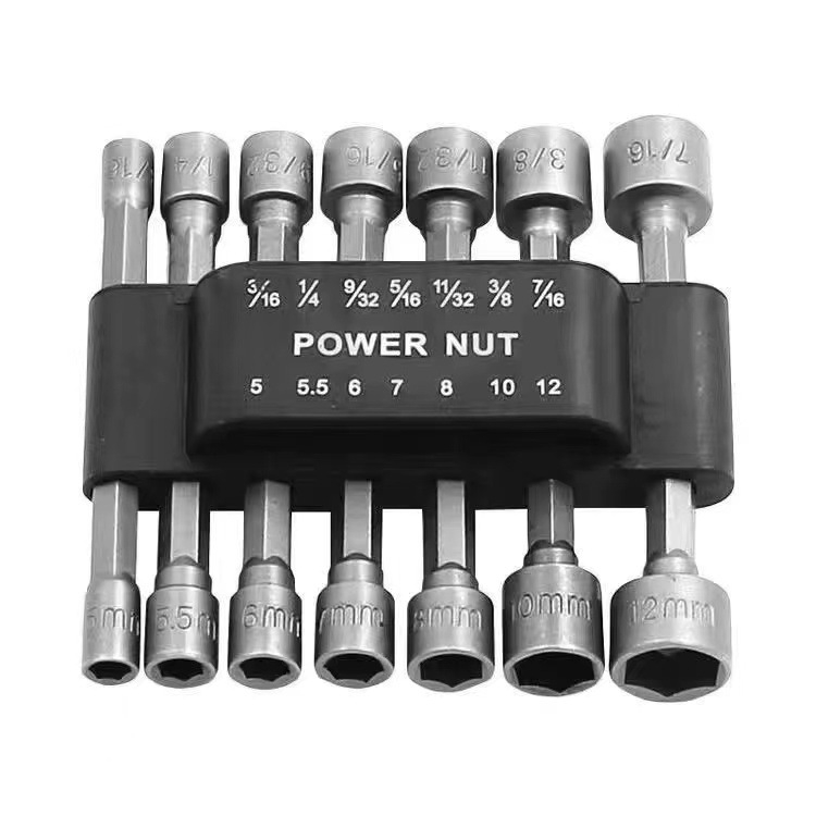 Set šestougaonih glava za bušilicu i odvijač, krom-vanadij čelik, premazana površina, tip: ključ s glavom