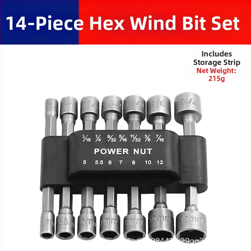 Set šestougaonih glava za bušilicu i odvijač, krom-vanadij čelik, premazana površina, tip: ključ s glavom