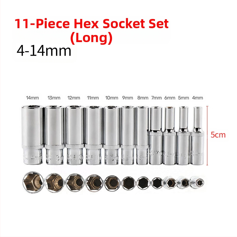 Blade Routine 11 части набор торцеви ключове от алуминиева сплав с адаптер 1/4 hex, къси и дълги гнезда, метричен формат