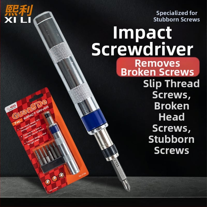 Mini smūginis atsuktuvų rinkinys su šešiakampiu rankena, didmeninė pakuotė (Medžiaga: S2+CRV)