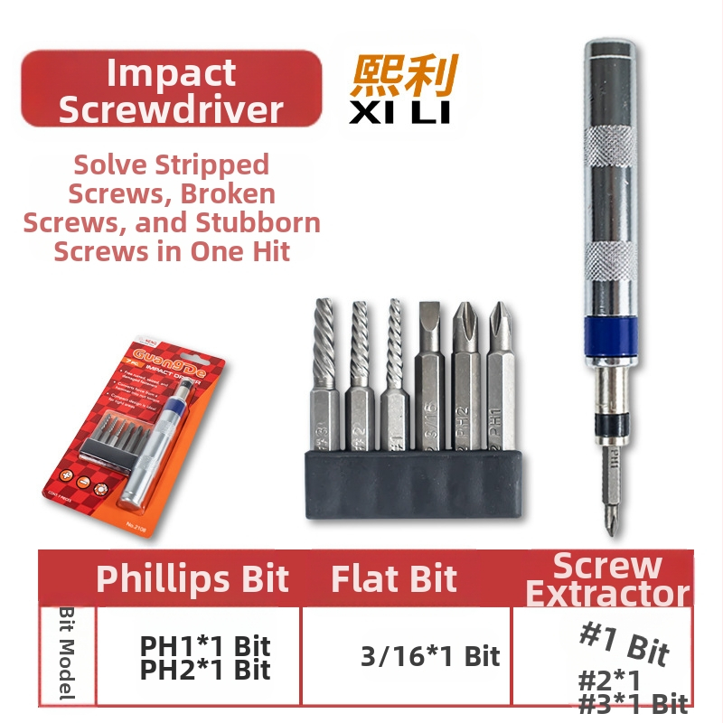 Мини ударна отвертка със шестоъгълна дръжка, пакет за едро (Материал: S2+CRV; Шестоъгълна дръжка)