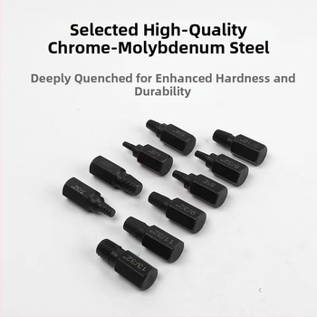 Σετ εξαγωγής βιδών, 10 τεμάχια, από χάλυβα άνθρακα, για αφαίρεση σπασμένων βιδών και βιδών εξάγωνης κεφαλής