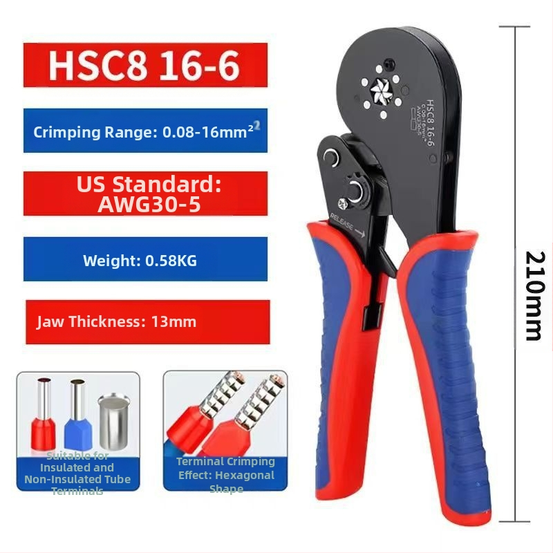 Chong Wu 16-6 vamzdžio tipo crimpinės replės, aukšto anglies plienas, darbo palengvinimas