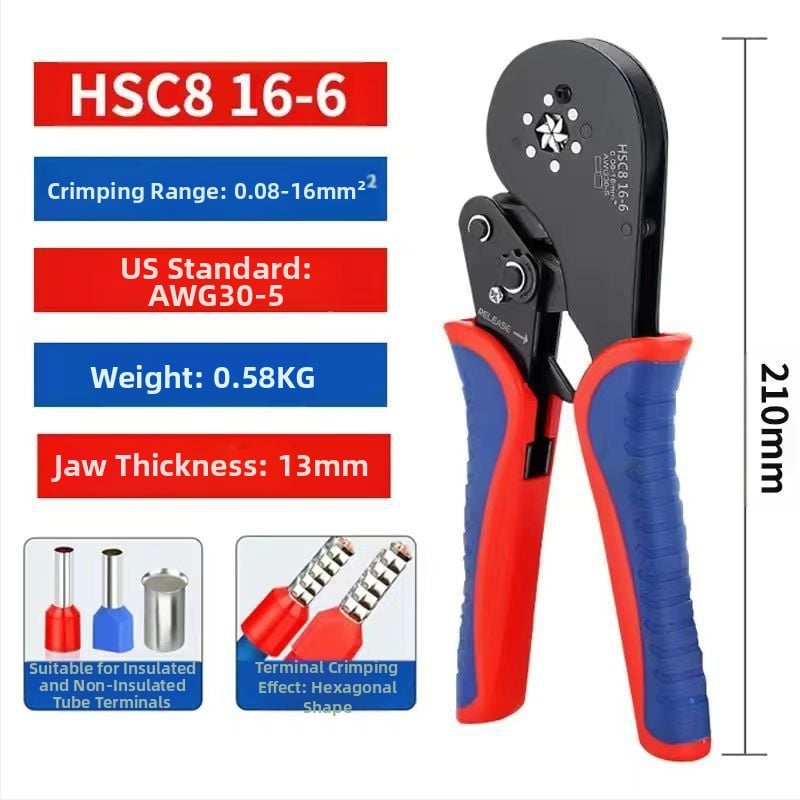 Chong Wu 16-6 vamzdžio tipo crimpinės replės, aukšto anglies plienas, darbo palengvinimas