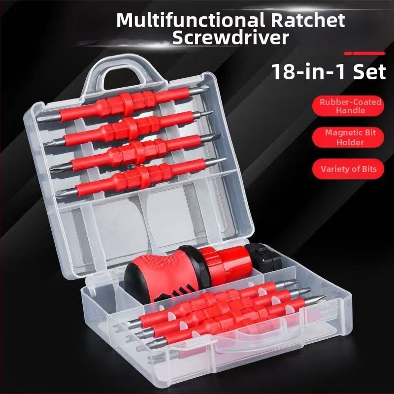 18-in-1 veržliarakčių rinkinys elektrikams su ratuku, izoliotas, S2 įrankio plienas, plastikinė rankena