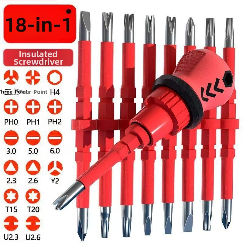 18‑в‑1 набор ръчни отвертки за електротехници с въртящ се механизъм, изолирани, S2 инструментална стомана, пластмасова дръжка
