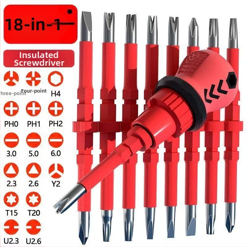 18-in-1 veržliarakčių rinkinys elektrikams su ratuku, izoliotas, S2 įrankio plienas, plastikinė rankena