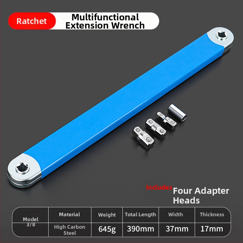 Volvan 3/8 Daugiafunkcinis išplėtimo raktas su ratchet galva ir išplėtimo kotu – chromuotas paviršius, aukštos anglies plienas, 0.645 kg
