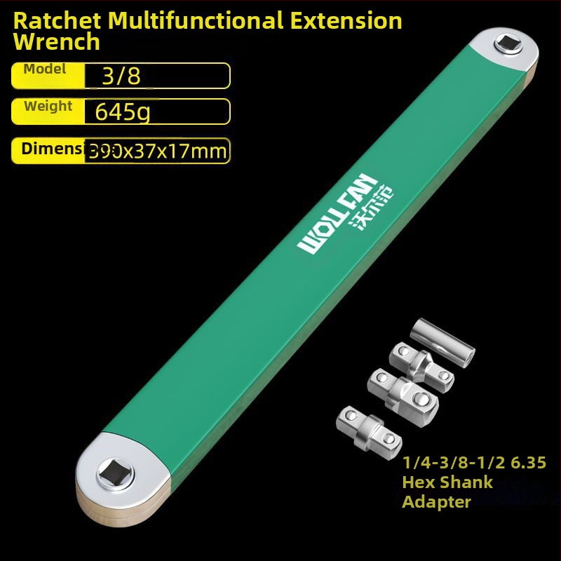 Volvan 3/8 Daugiafunkcinis išplėtimo raktas su ratchet galva ir išplėtimo kotu – chromuotas paviršius, aukštos anglies plienas, 0.645 kg