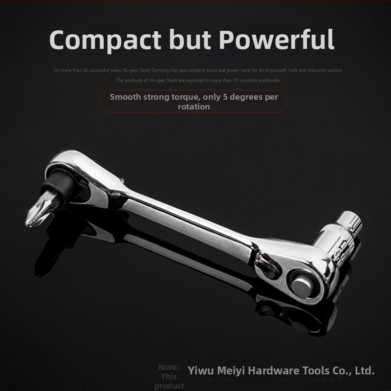 Мини тресчотков ключ с 1/4-инчов квадратен драйв, двустранен, квадратна глава, стомана хром-ванадий, полирано хромирано покритие