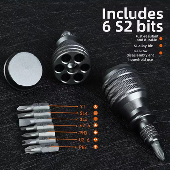 7-in-1 atsuktuvas iš CRV chromo-vanadžio plieno, ne magnetinis, be izoliacijos, kryžminio ir plokščio tipo antgaliai namų remontams