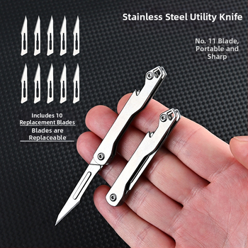 Nerūdijančio plieno mini sulankstomas peilis su keičiamu ašmeniu, meno popieriaus pjovimo įrankis, nešiojamas raktų pakabukas