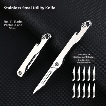 Nerūdijančio plieno mini sulankstomas peilis su keičiamu ašmeniu, meno popieriaus pjovimo įrankis, nešiojamas raktų pakabukas