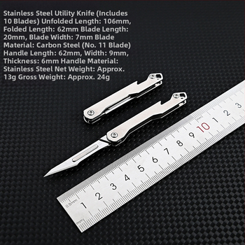 Nerūdijančio plieno mini sulankstomas peilis su keičiamu ašmeniu, meno popieriaus pjovimo įrankis, nešiojamas raktų pakabukas