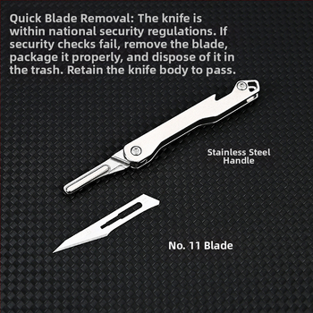 Nerūdijančio plieno mini sulankstomas peilis su keičiamu ašmeniu, meno popieriaus pjovimo įrankis, nešiojamas raktų pakabukas