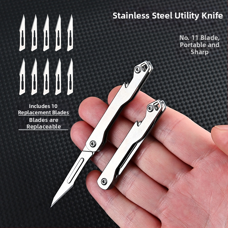Nerūdijančio plieno mini sulankstomas peilis su keičiamu ašmeniu, meno popieriaus pjovimo įrankis, nešiojamas raktų pakabukas