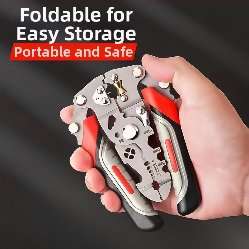 Сгъваеми мултифункционални клещи за премахване на изолацията на кабели — за електротехници, кръгла глава, тегло 0.192 кг, за сваляне на изолация, рязане, кримпване и навиване