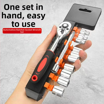 12 dalių ratchet raktų komplektas automobiliams, iš aukštos anglies plieno, elektroplatinis apdaila, 0,3 kg